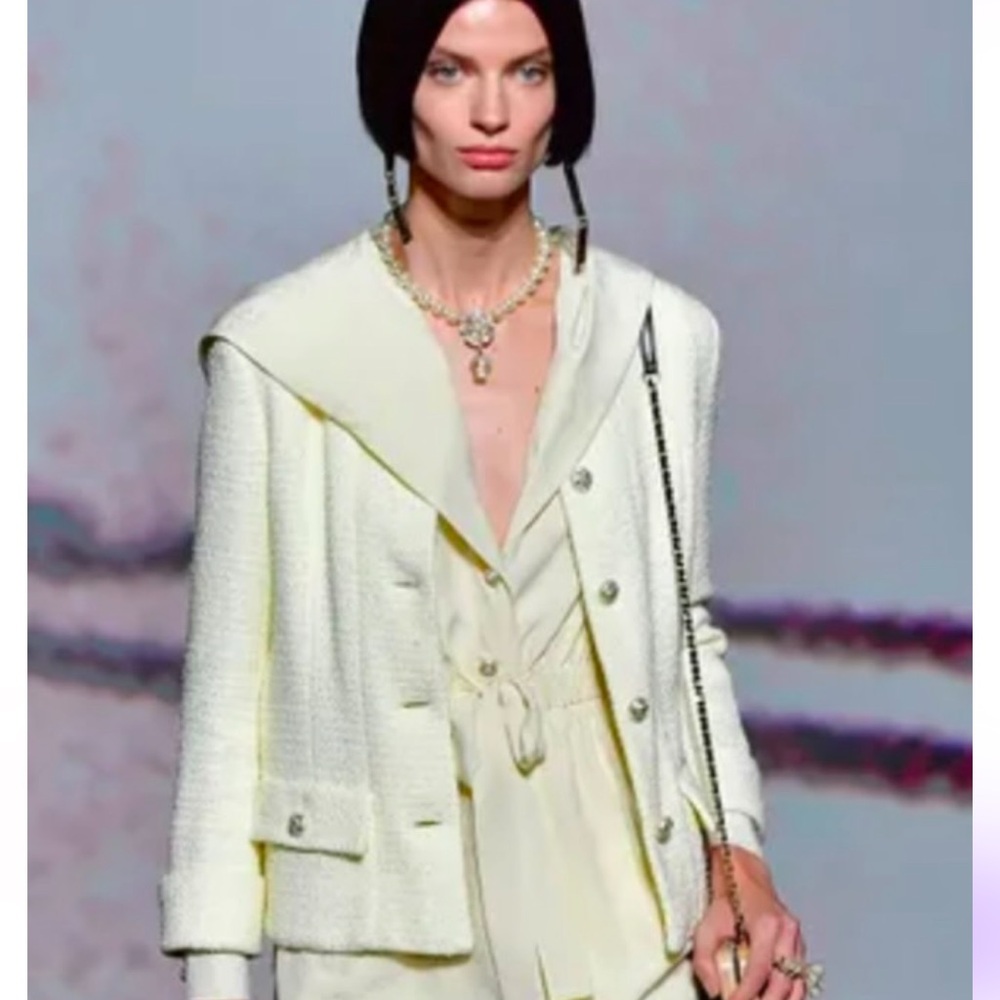 White cream silk blouse mini dress Chanel
